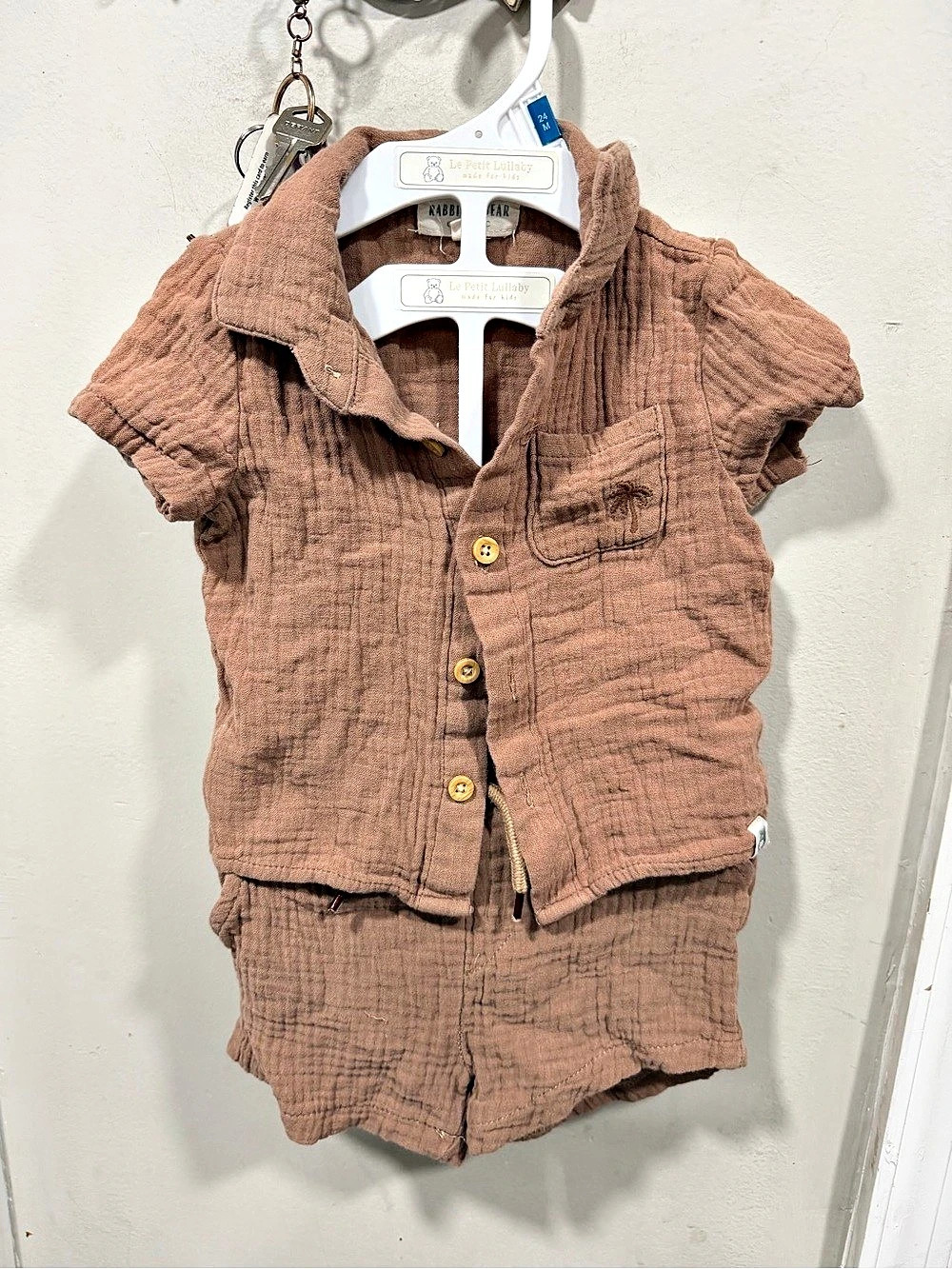 Rabbit Bear Organics Baby 12M Brown Matching Set Like New